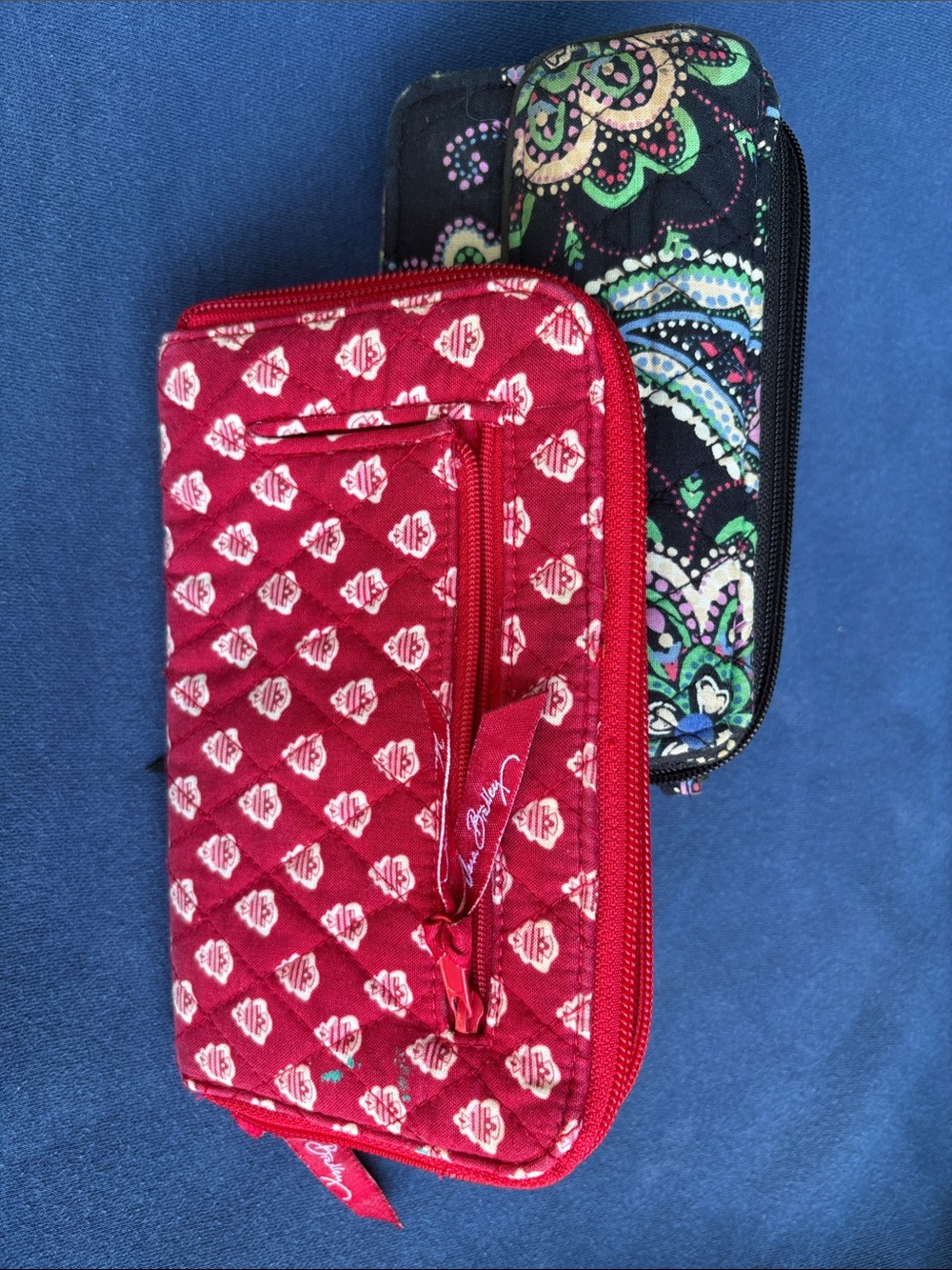 Vera Bradley Red Quilted Zip Wallet with Black Paisley Accent